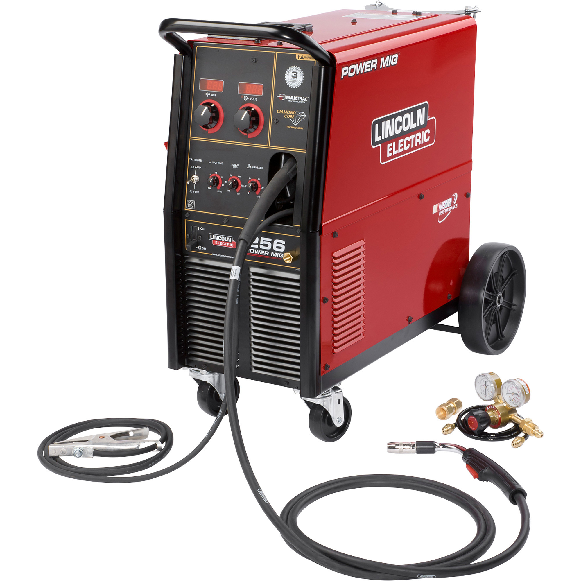 Power MIG 256 Flux-Core/MIG Welder with Undercarriage — 230/460/575V, 30–300 Amp Output, Model - Lincoln Electric K3068-2