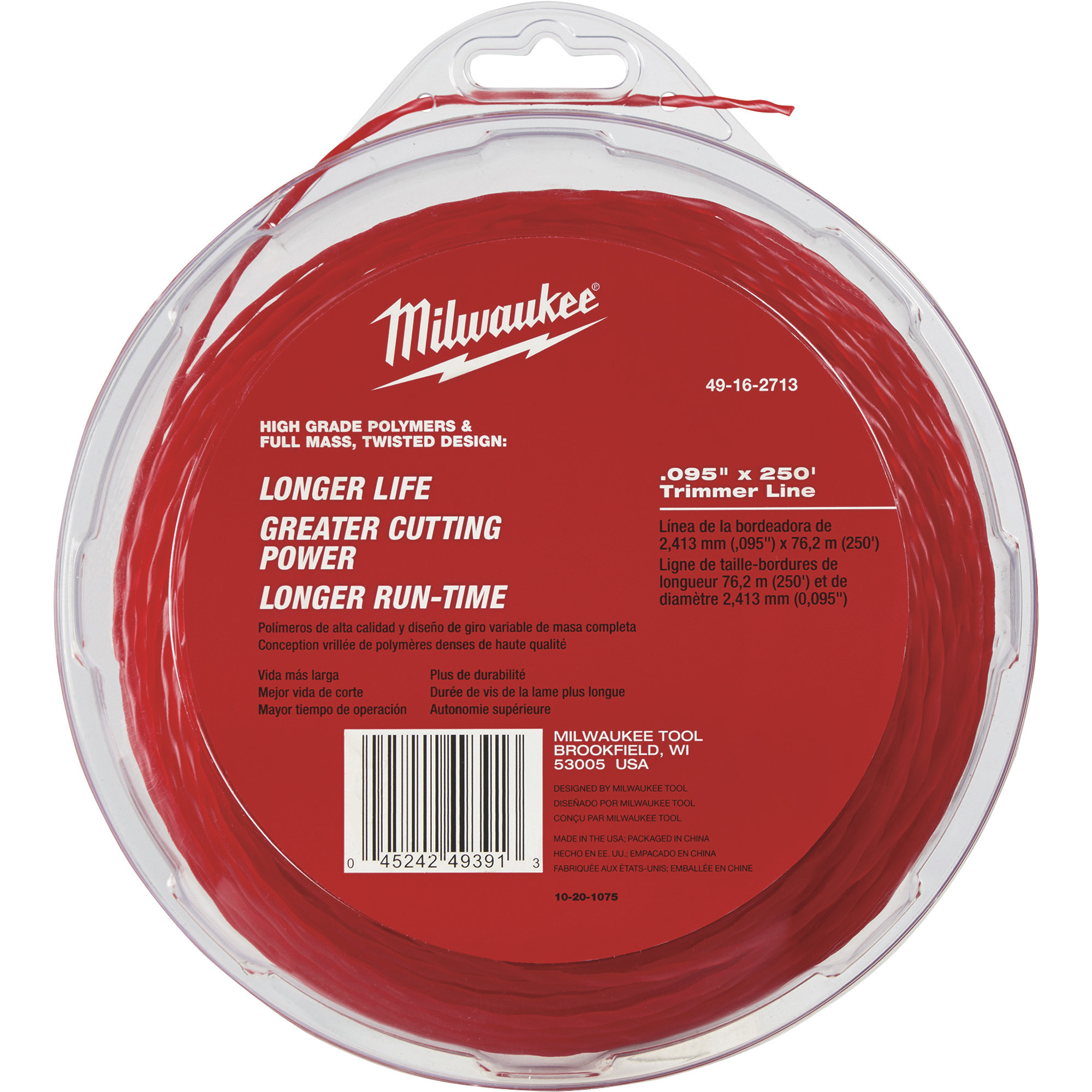 Milwaukee Twisted String Trimmer Line, 0.095Inch Diameter, 250-ft. Spool, Model 49-16-2713