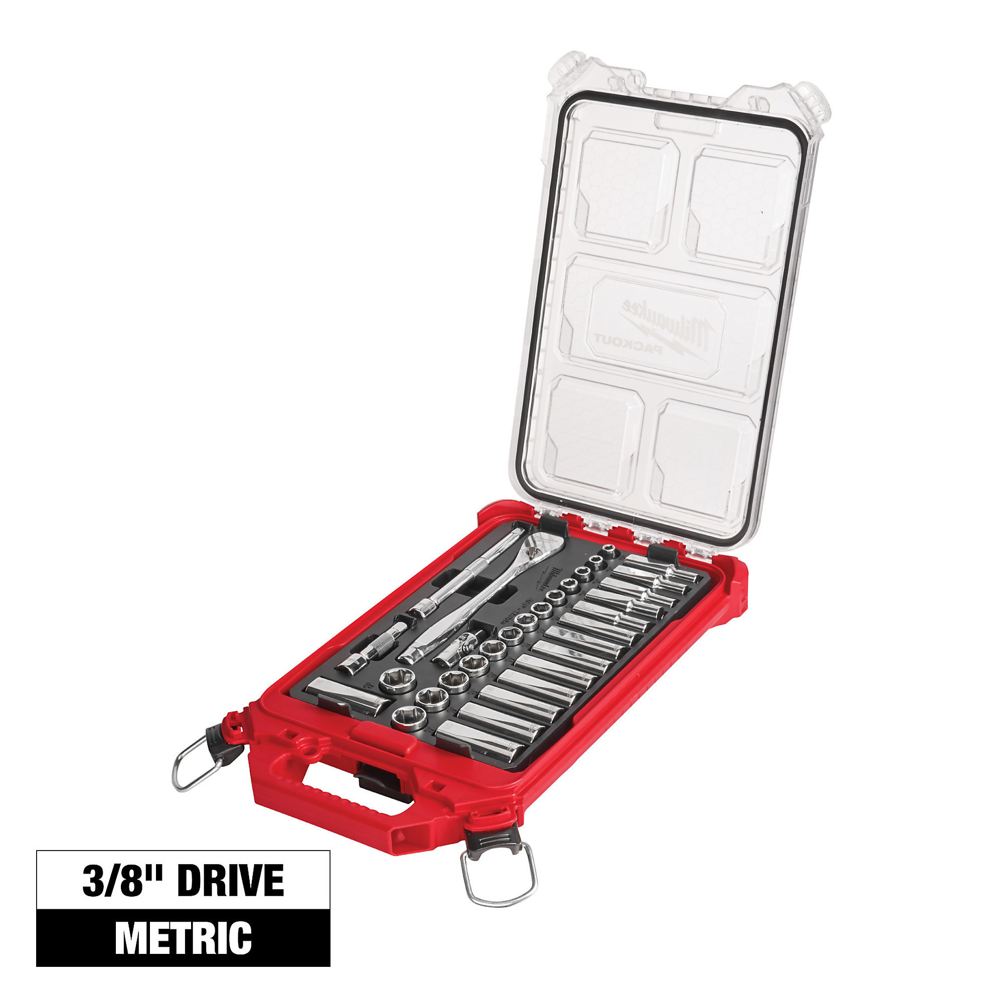 Milwaukee Combo Kit, 32-Piece 3/8Inch Drive Metric Ratchet and Socket Set and Packout Organizer, Model 48-22-9482