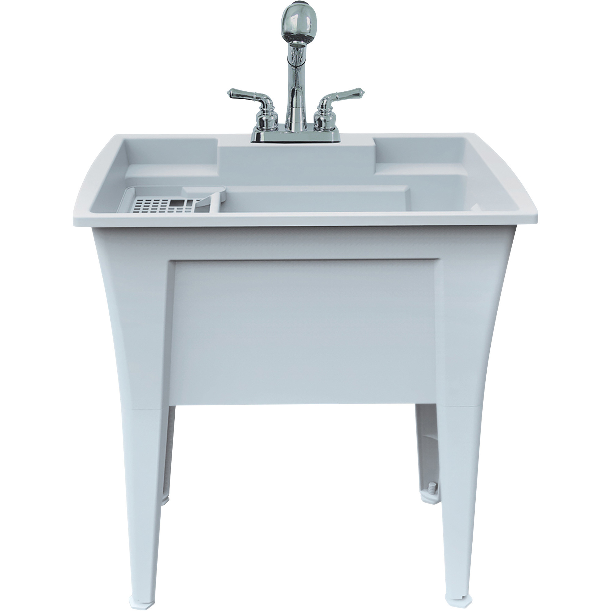 Rugged Tub Garage and Laundry Sink with Pull-Out Faucet â 32Inch W, White with Gray Specs, Polypropylene, Model G32GK1