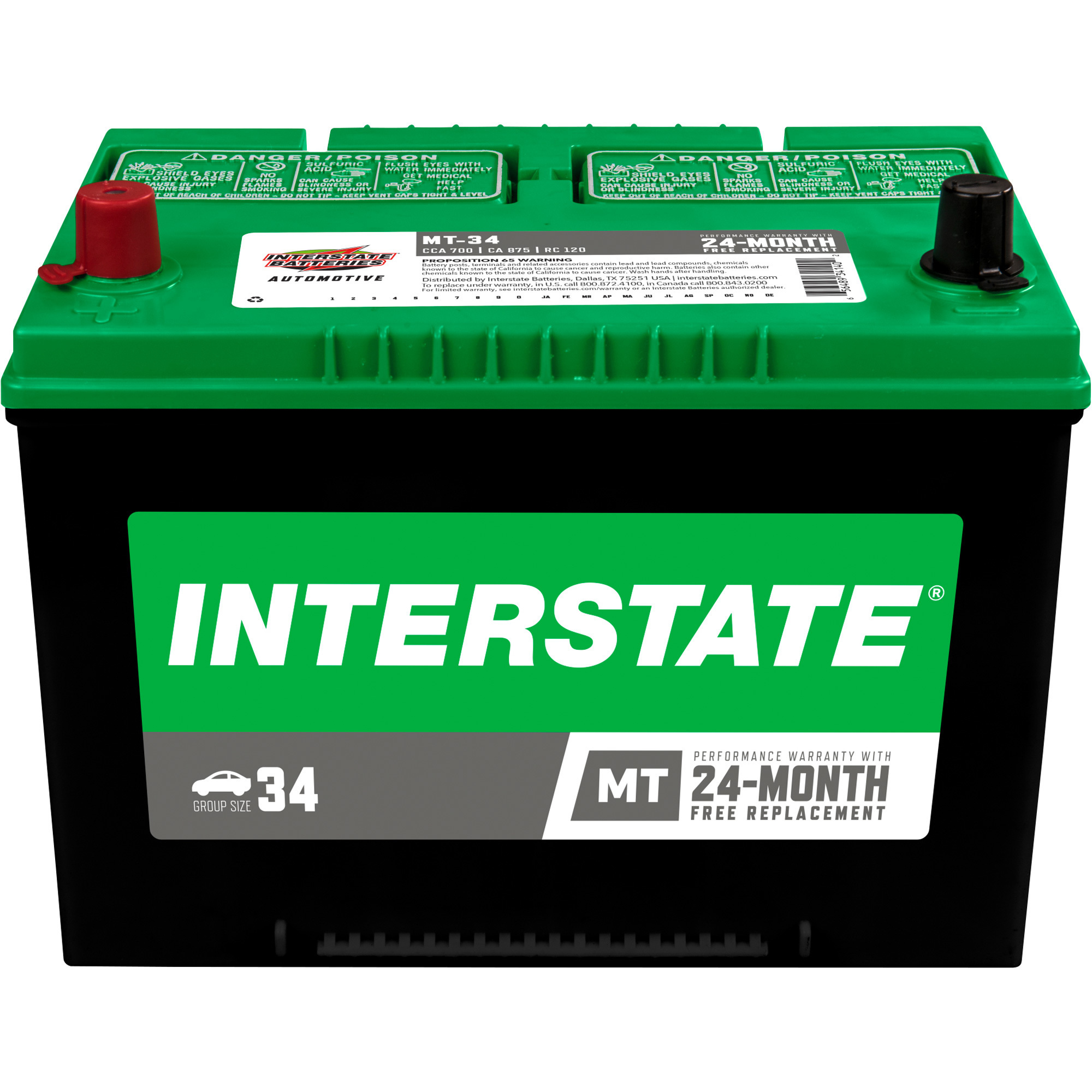 Interstate Batteries Automotive Battery, Group Size 34, 12 Volt, Sealed Lead Acid, Model MT-34