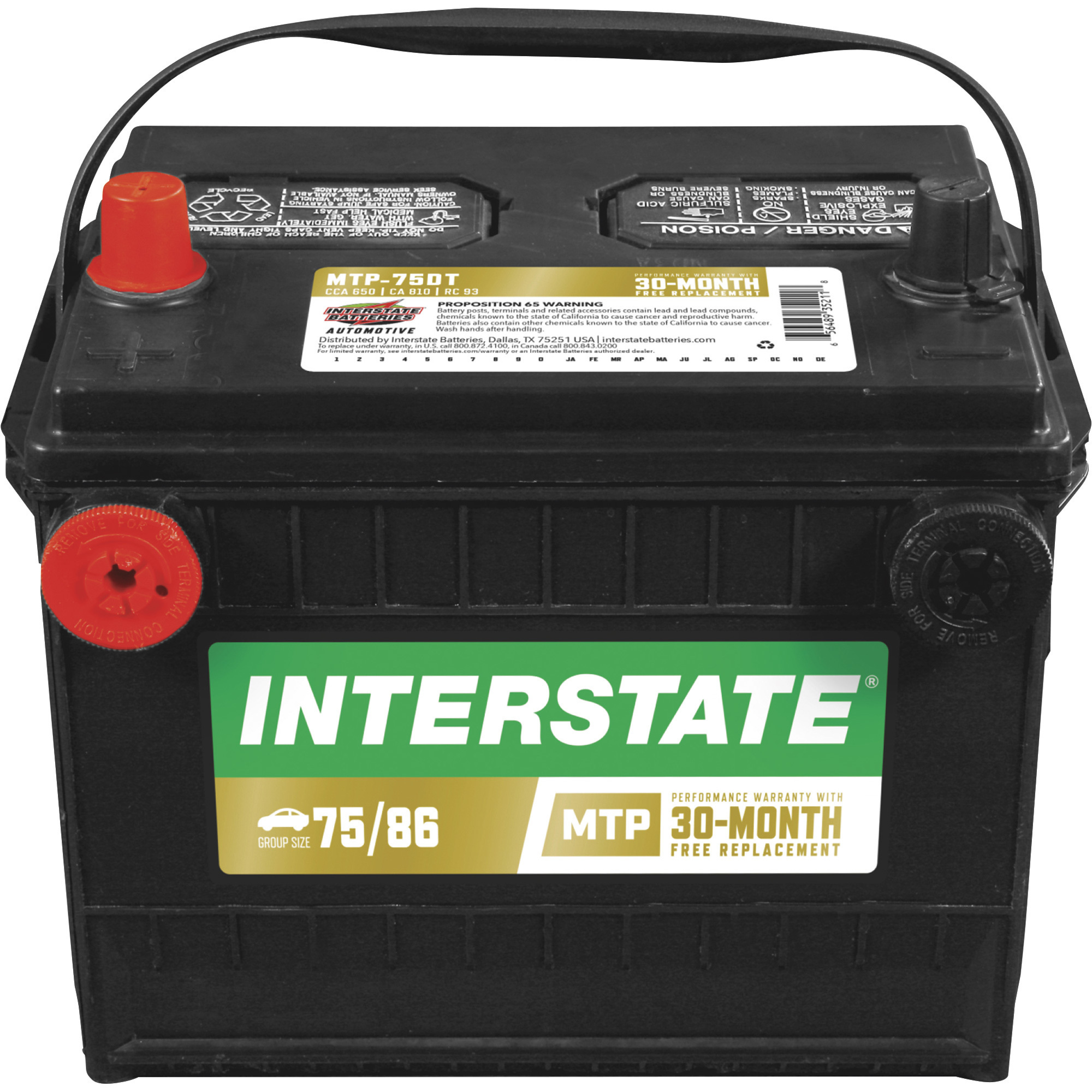 Interstate Batteries Automotive Battery, Group Size 75, 12 Volt, Model MTP-75DT