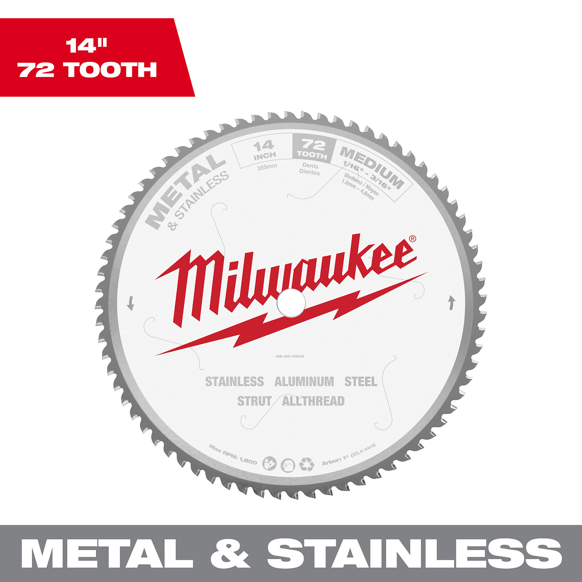 Milwaukee Metal Cutting Cold Cut Tooth Blade, 14Inch, 72 Tooth, Model 48-40-4505